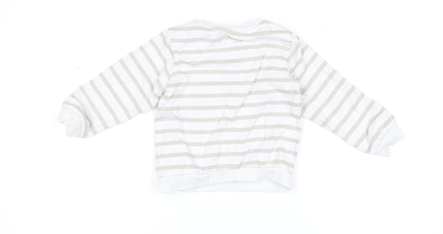 MNG Boys Beige Striped Pullover Sweatshirt 3-4 Years Cotton Blend