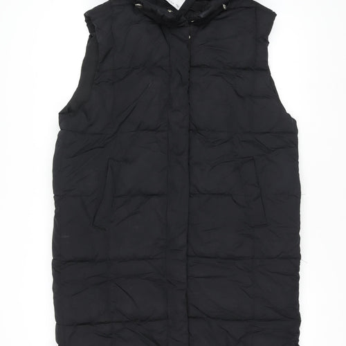 Bershka Women Black Long Puffer Hooded Waistcoat Size 12