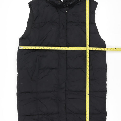 Bershka Women Black Long Puffer Hooded Waistcoat Size 12