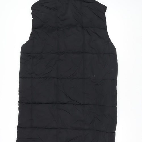 Bershka Women Black Long Puffer Hooded Waistcoat Size 12