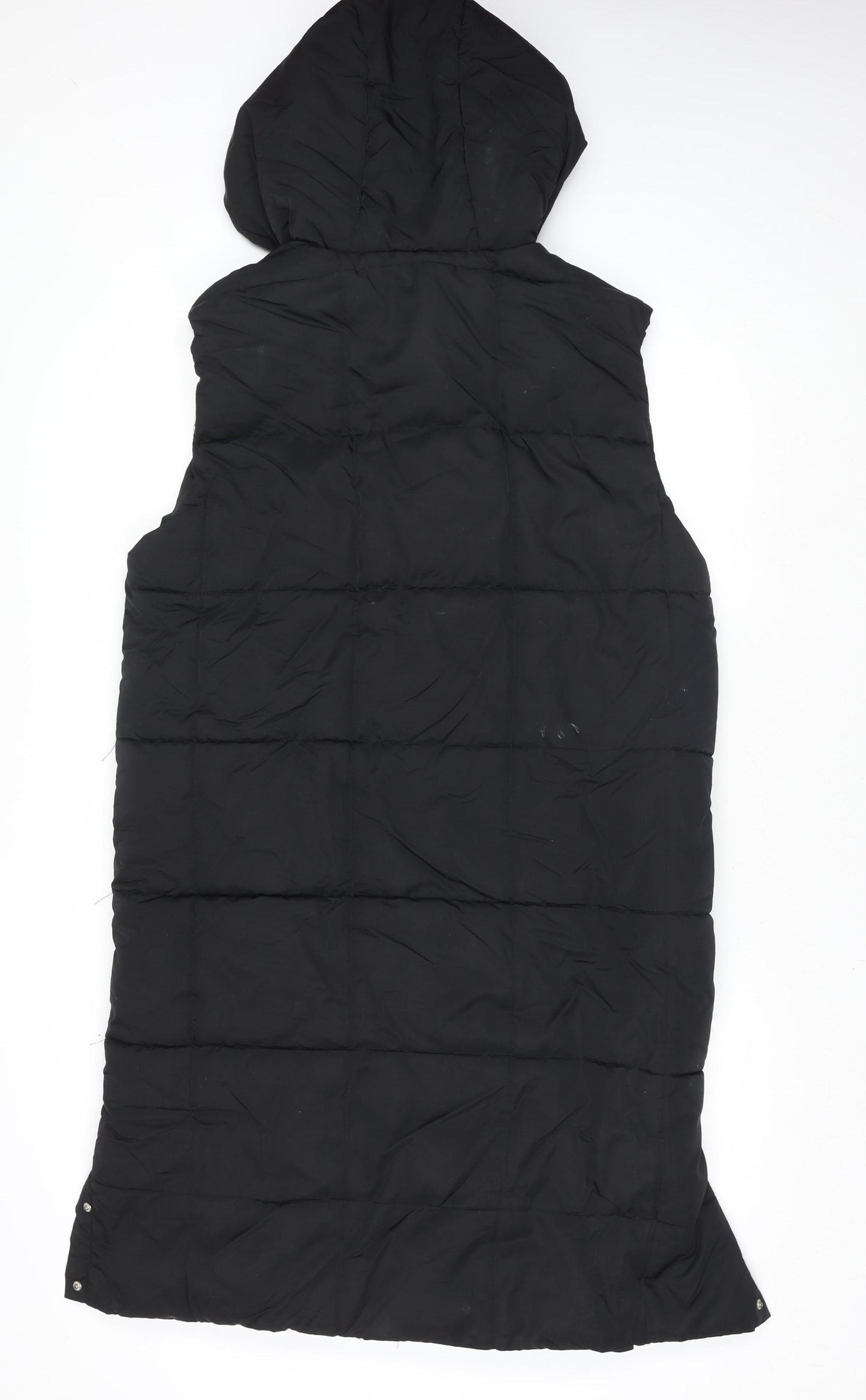Bershka Women Black Long Puffer Hooded Waistcoat Size 12