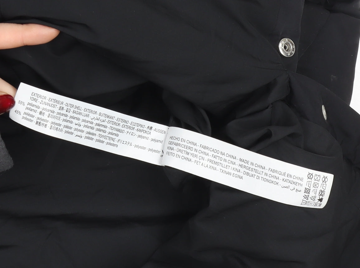 Bershka Women Black Long Puffer Hooded Waistcoat Size 12