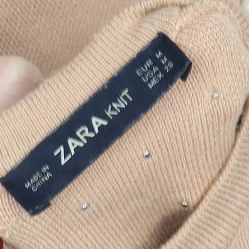 Zara Women Beige Beaded Knit Shift Dress Size 12