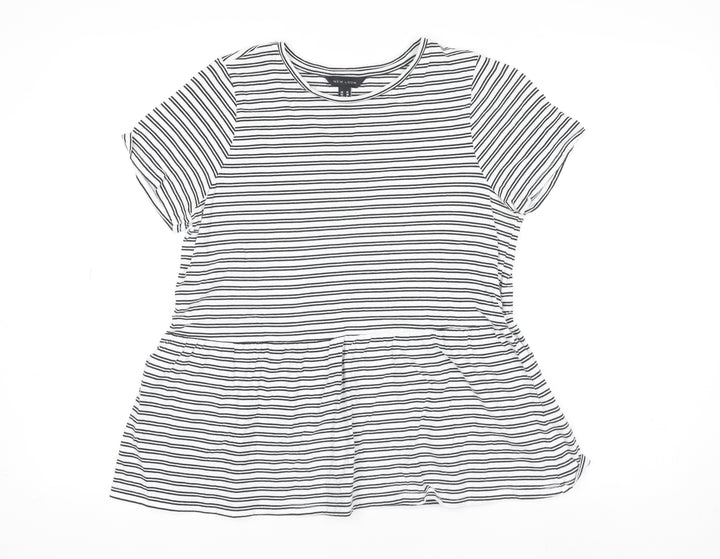 New Look Womens White Striped Cotton Jersey Peplum T-Shirt Size 10
