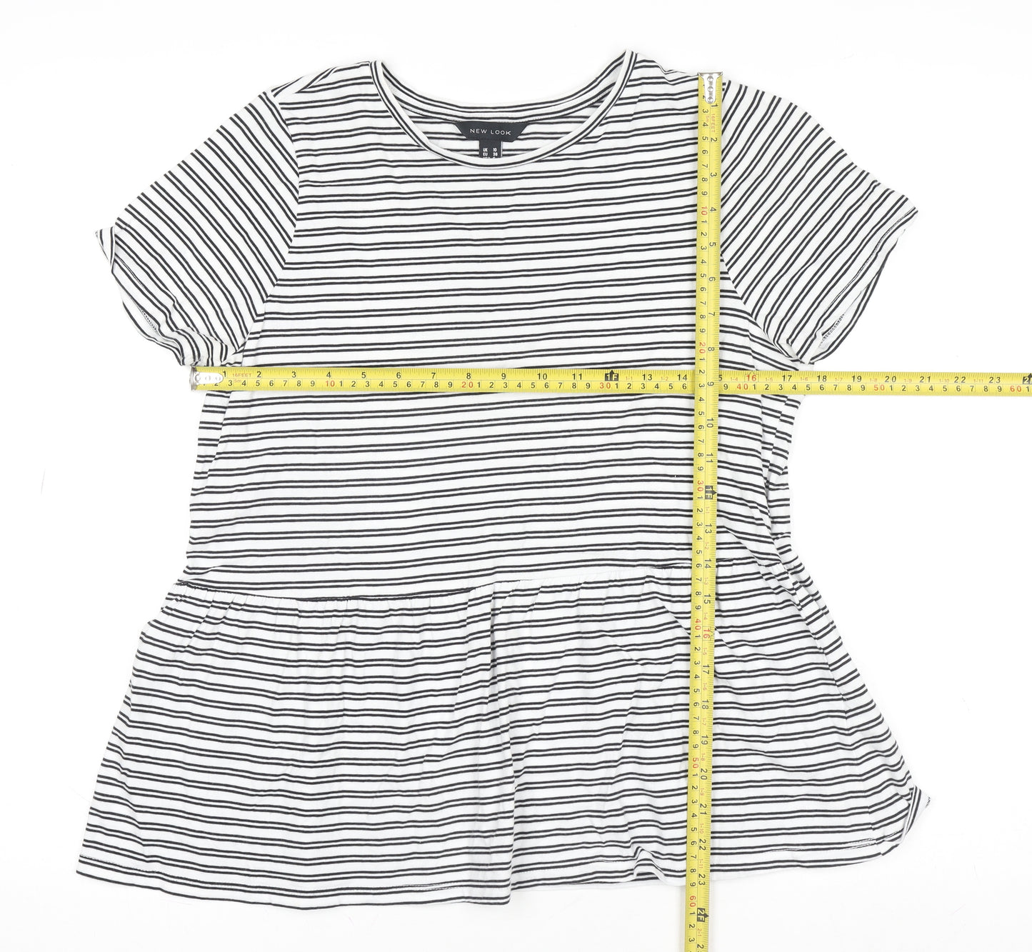 New Look Womens White Striped Cotton Jersey Peplum T-Shirt Size 10
