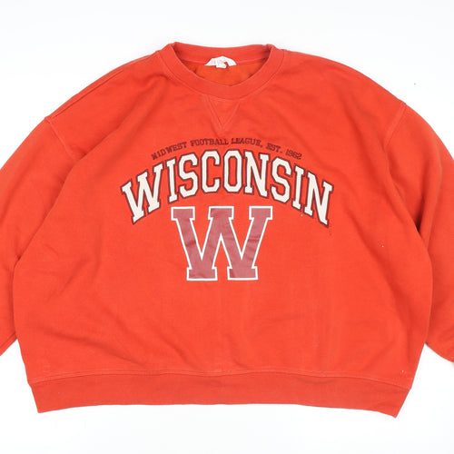 H&M Womens Red Wisconsin Graphic Pullover Sweatshirt XL Cotton Blend