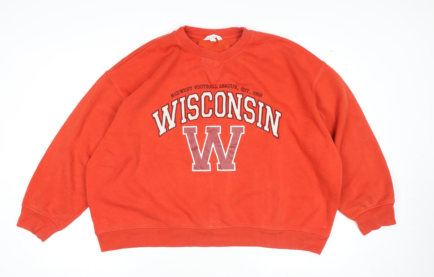 H&M Womens Red Wisconsin Graphic Pullover Sweatshirt XL Cotton Blend