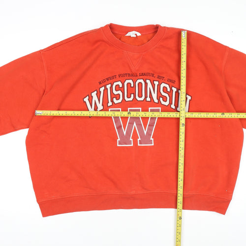 H&M Womens Red Wisconsin Graphic Pullover Sweatshirt XL Cotton Blend