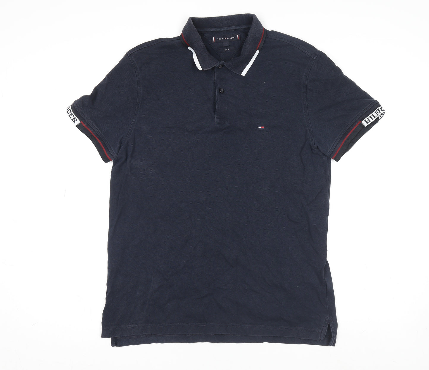Tommy Hilfiger Men's Blue Slim Fit Polo Shirt L Short Sleeve