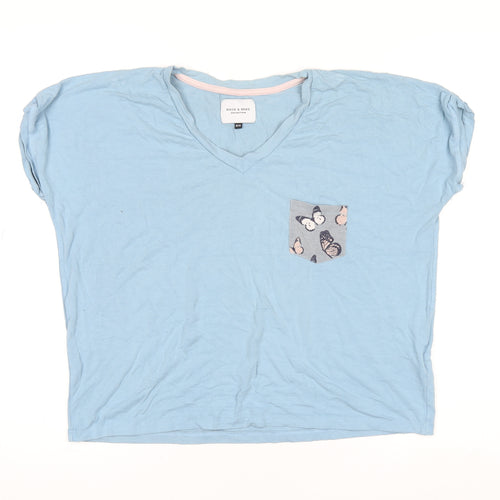 Rock & Rags Women's Blue Butterfly Pocket V-Neck Cotton T-Shirt Size 8-10