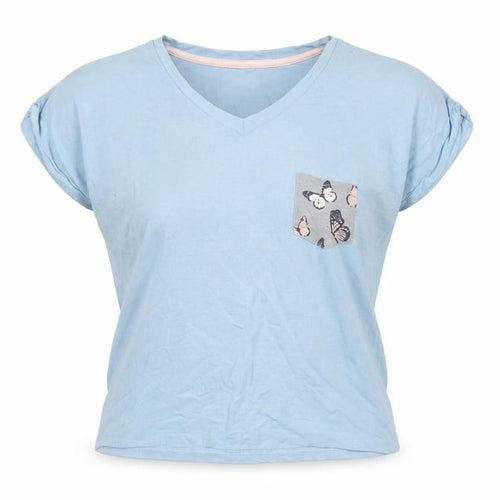 Rock & Rags Women's Blue Butterfly Pocket V-Neck Cotton T-Shirt Size 8-10