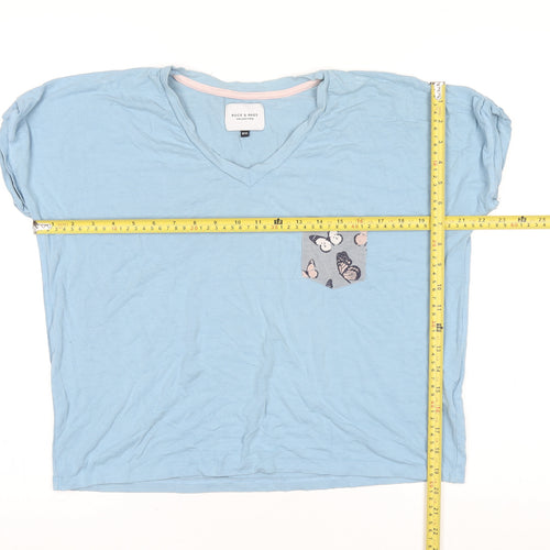Rock & Rags Women's Blue Butterfly Pocket V-Neck Cotton T-Shirt Size 8-10