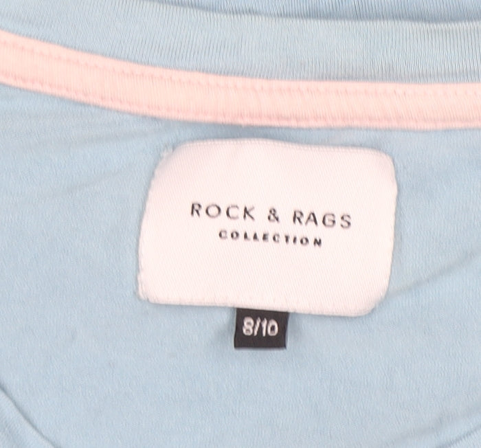 Rock & Rags Women's Blue Butterfly Pocket V-Neck Cotton T-Shirt Size 8-10