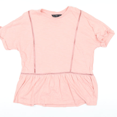 F&F Women's Pink 100% Cotton Tunic T-Shirt UK 12 Short Sleeve