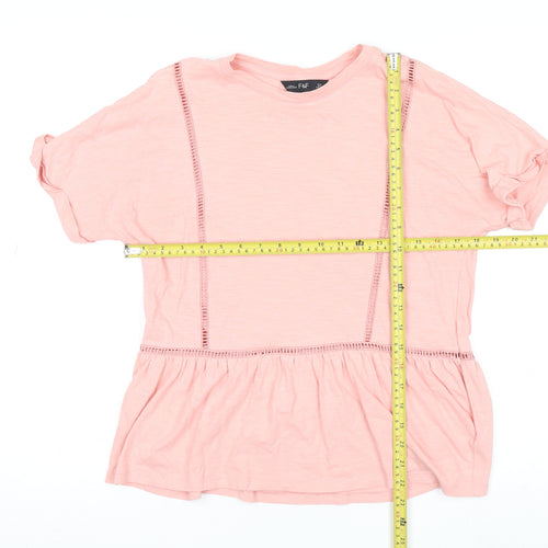 F&F Women's Pink 100% Cotton Tunic T-Shirt UK 12 Short Sleeve