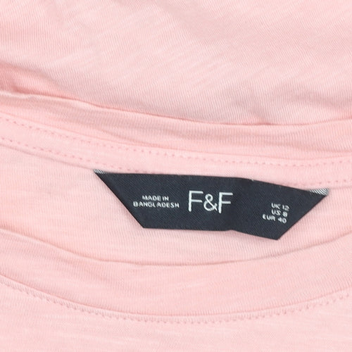 F&F Women's Pink 100% Cotton Tunic T-Shirt UK 12 Short Sleeve