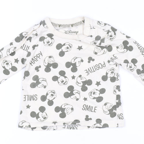 Disney at Primark Baby Unisex White Mickey Mouse Long Sleeve Cotton T-Shirt 3-6M