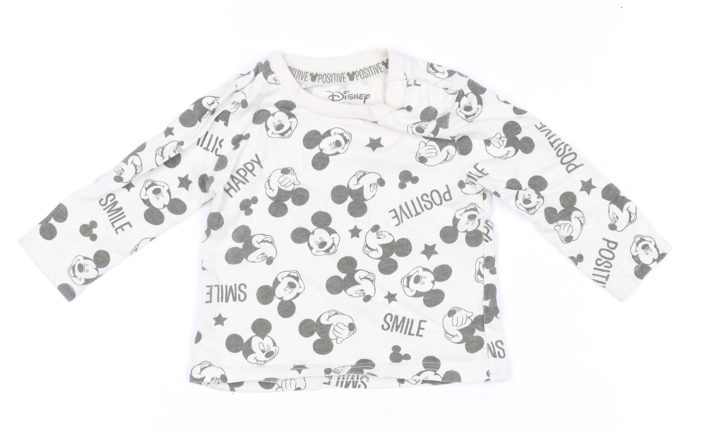 Disney at Primark Baby Unisex White Mickey Mouse Long Sleeve Cotton T-Shirt 3-6M