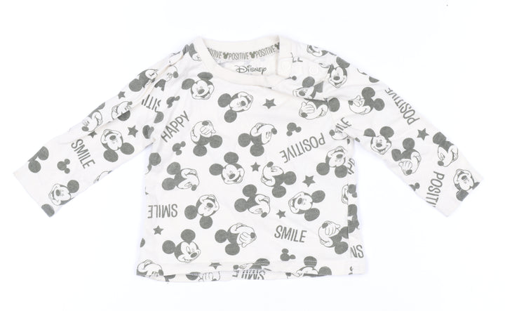 Disney at Primark Baby Unisex White Mickey Mouse Long Sleeve Cotton T-Shirt 3-6M