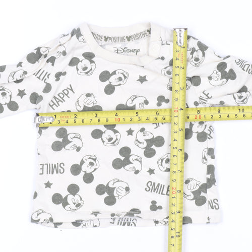 Disney at Primark Baby Unisex White Mickey Mouse Long Sleeve Cotton T-Shirt 3-6M