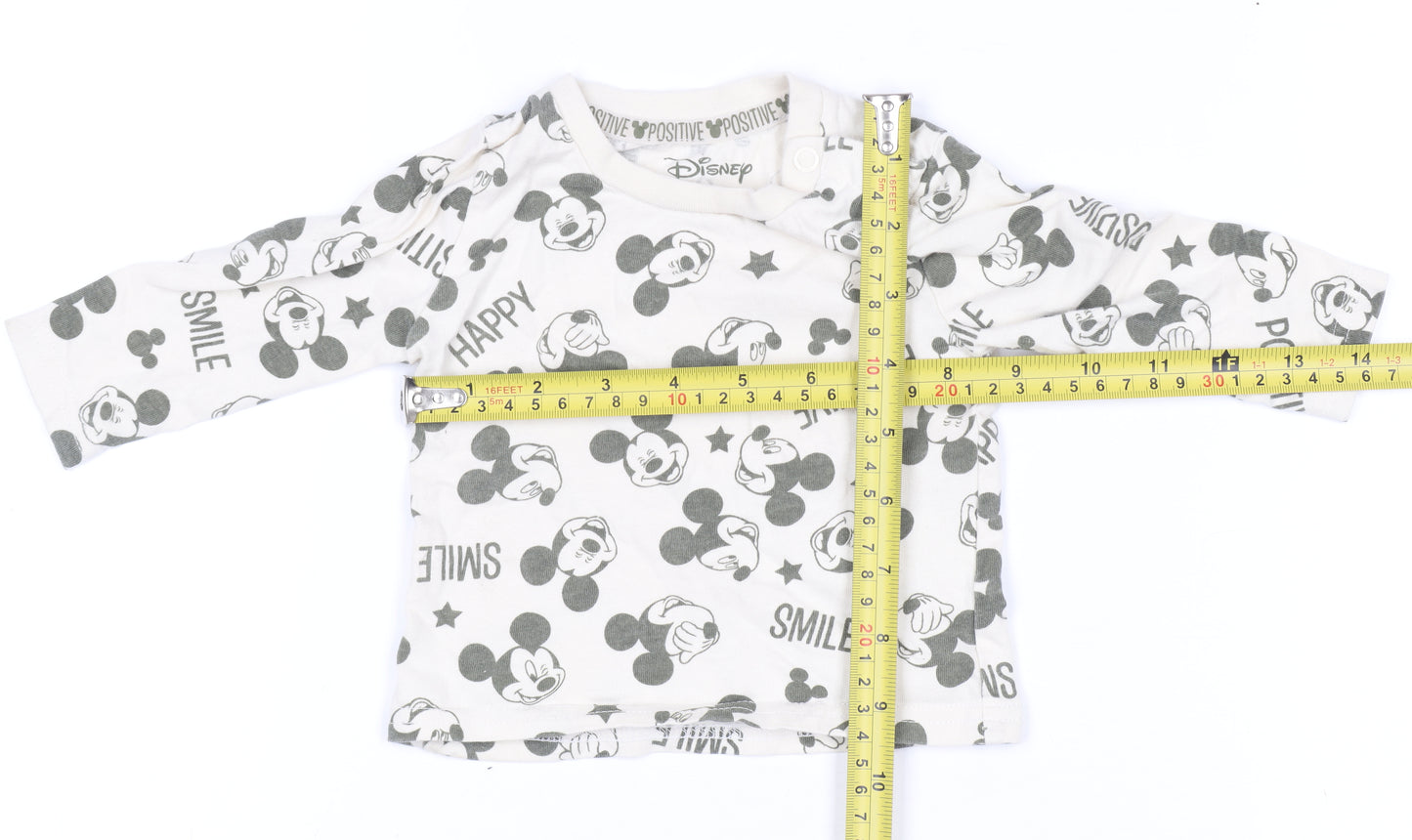 Disney at Primark Baby Unisex White Mickey Mouse Long Sleeve Cotton T-Shirt 3-6M