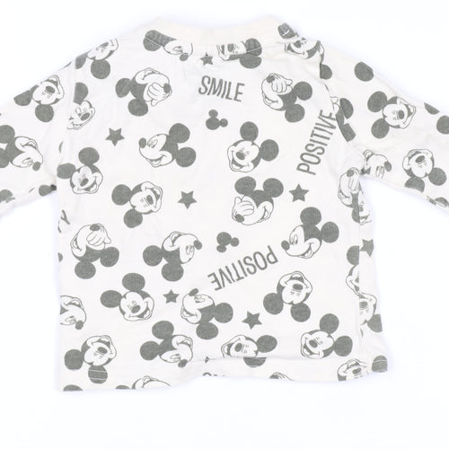 Disney at Primark Baby Unisex White Mickey Mouse Long Sleeve Cotton T-Shirt 3-6M