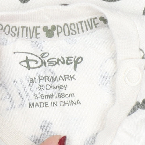 Disney at Primark Baby Unisex White Mickey Mouse Long Sleeve Cotton T-Shirt 3-6M