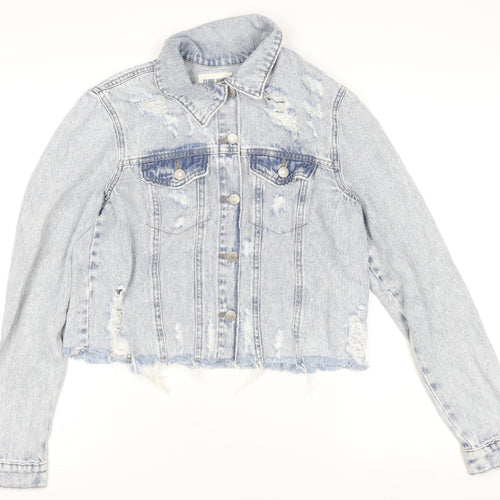 Clube Jeans Womens Blue Cropped Distressed Denim Jacket Size S