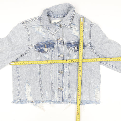 Clube Jeans Womens Blue Cropped Distressed Denim Jacket Size S