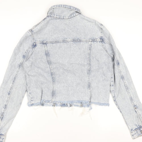 Clube Jeans Womens Blue Cropped Distressed Denim Jacket Size S
