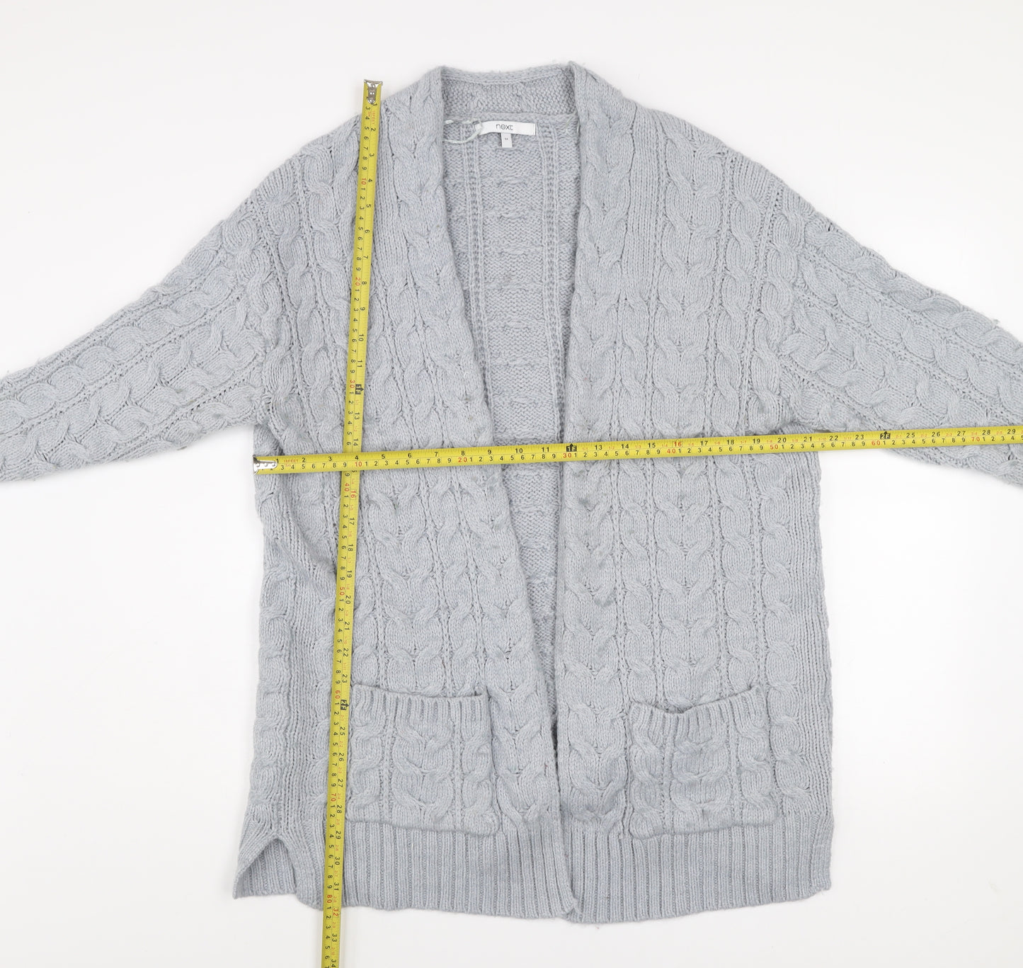 Next Women’s Grey Cable-Knit Open Cardigan Size 14