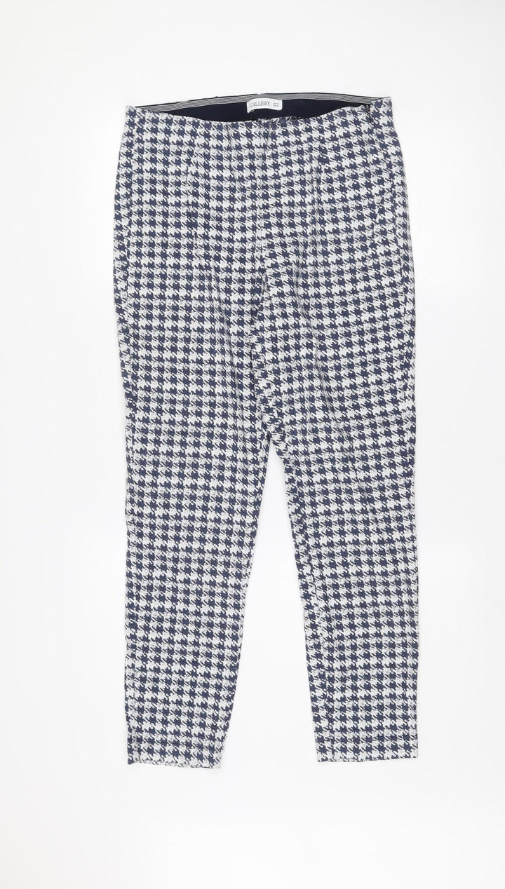 Gallery Women's Blue Check Tapered Trousers UK 14 Cotton Blend