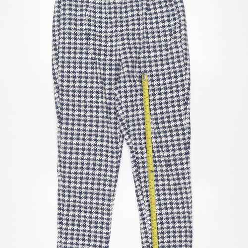 Gallery Women's Blue Check Tapered Trousers UK 14 Cotton Blend
