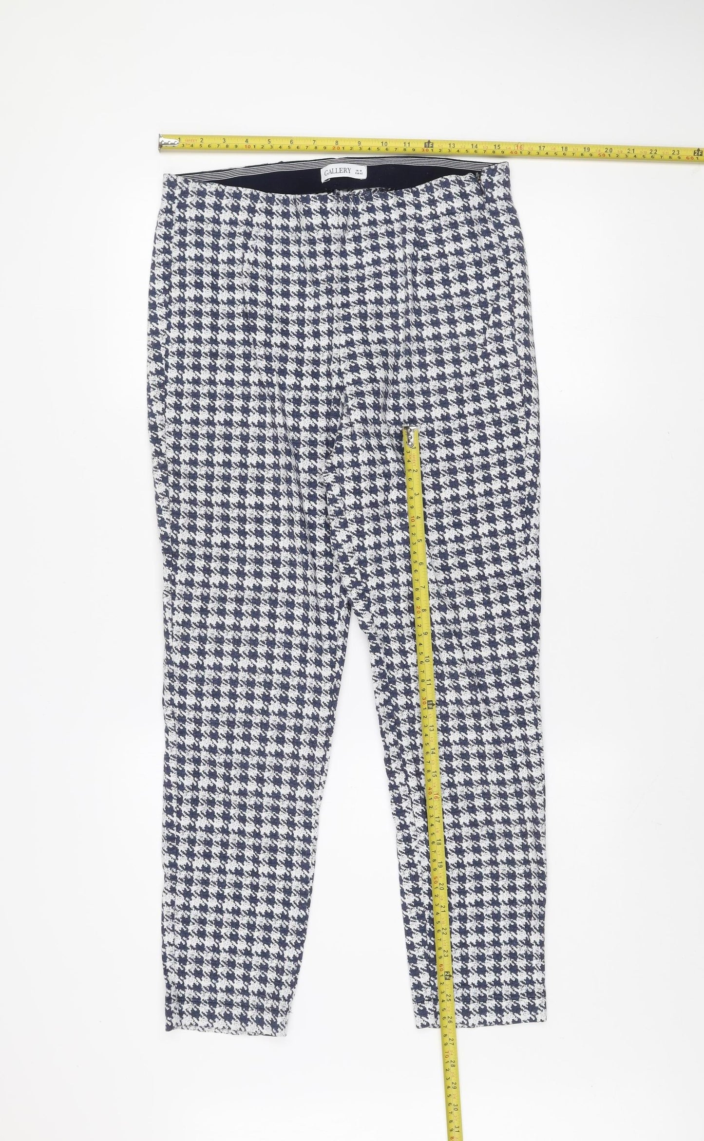 Gallery Women's Blue Check Tapered Trousers UK 14 Cotton Blend