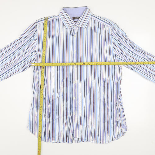 St George by Duffer Men's Blue Striped Slim Fit Long Sleeve Shirt 17.5in