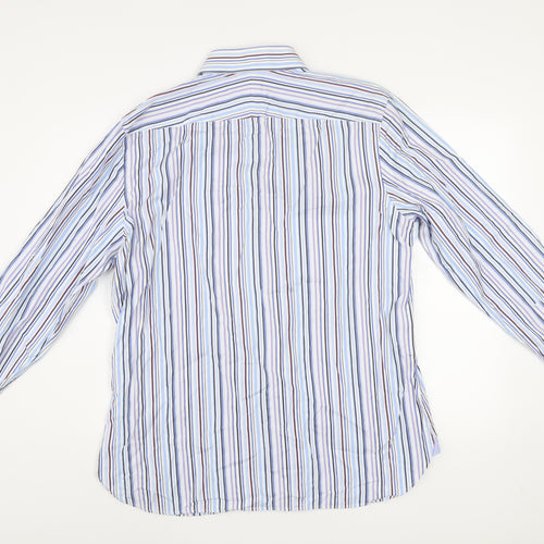 St George by Duffer Men's Blue Striped Slim Fit Long Sleeve Shirt 17.5in