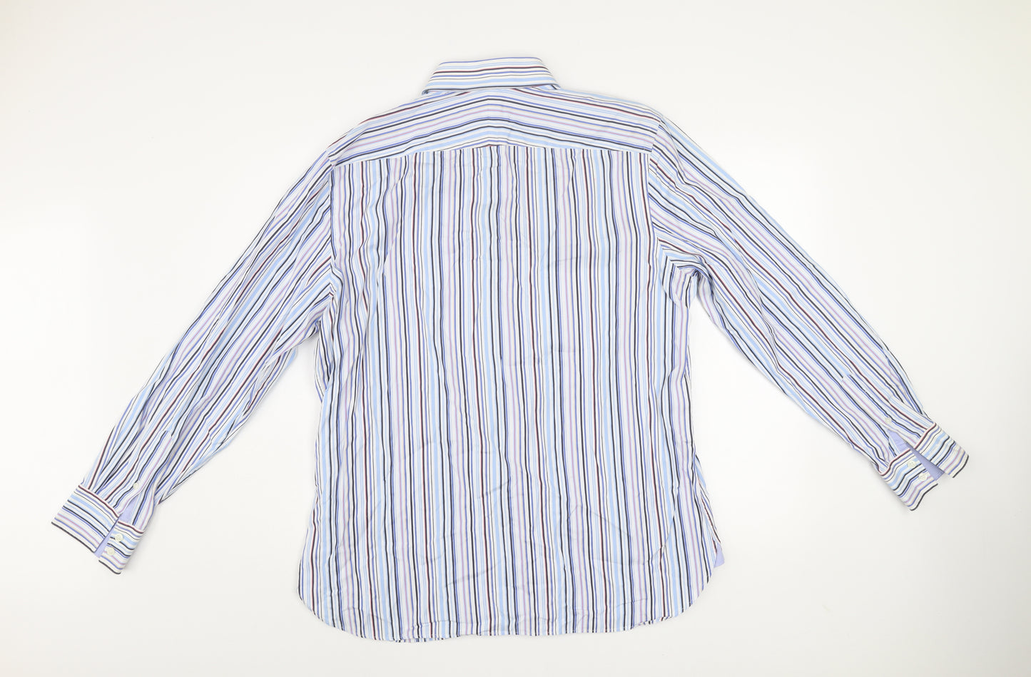 St George by Duffer Men's Blue Striped Slim Fit Long Sleeve Shirt 17.5in