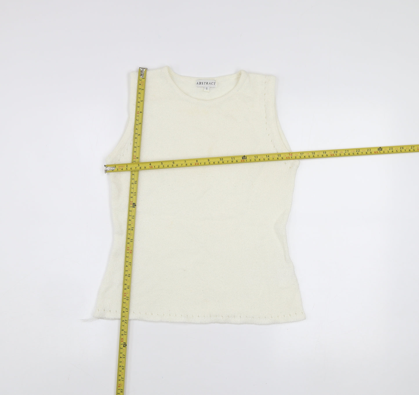 Abstract Women Ivory Sleeveless Knit Vest Jumper Size S