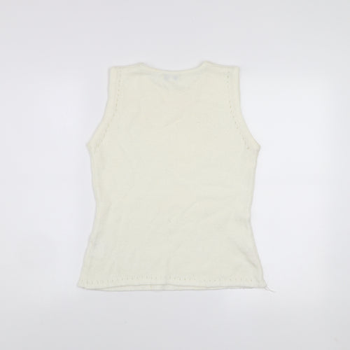Abstract Women Ivory Sleeveless Knit Vest Jumper Size S
