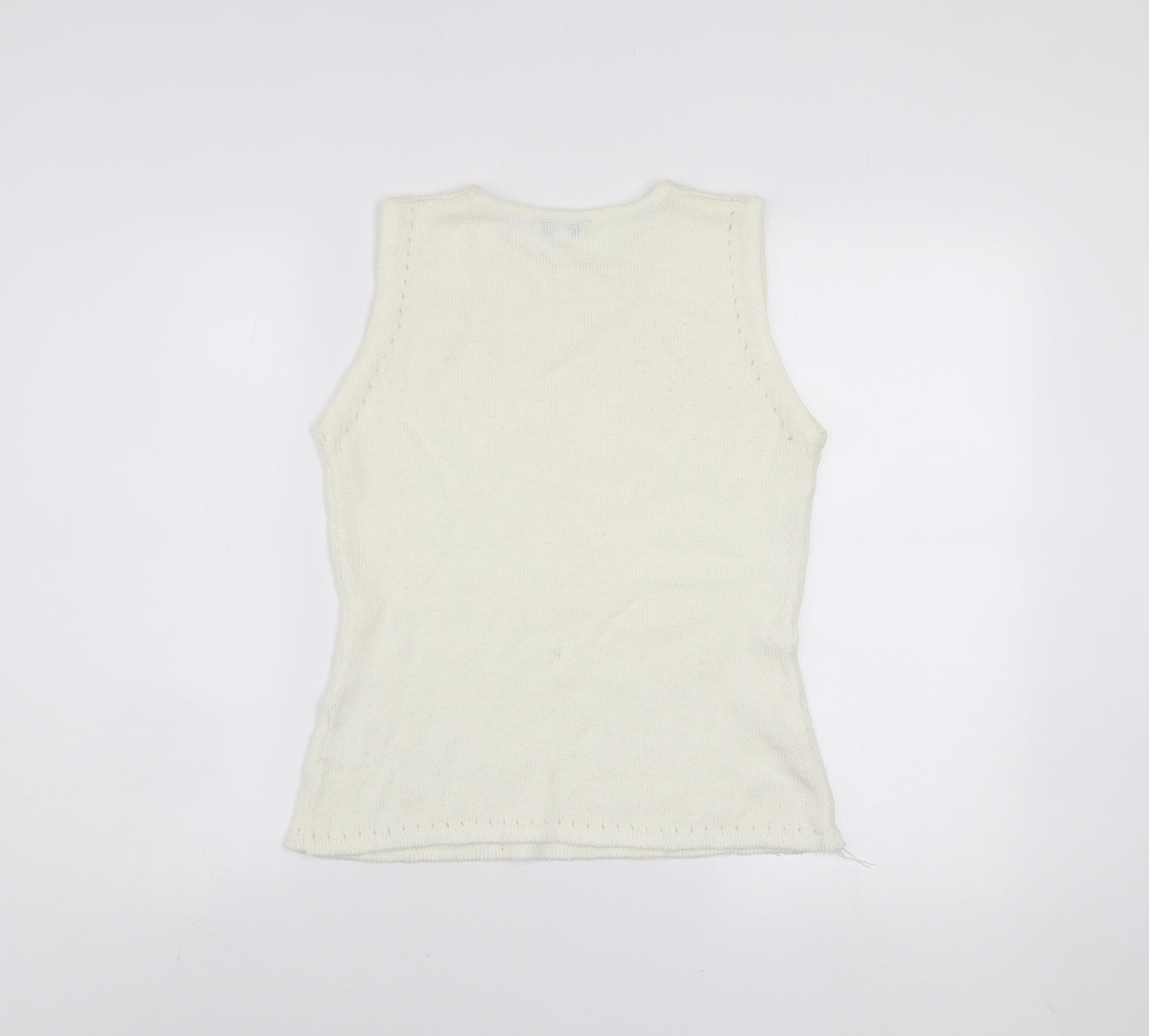 Abstract Women Ivory Sleeveless Knit Vest Jumper Size S