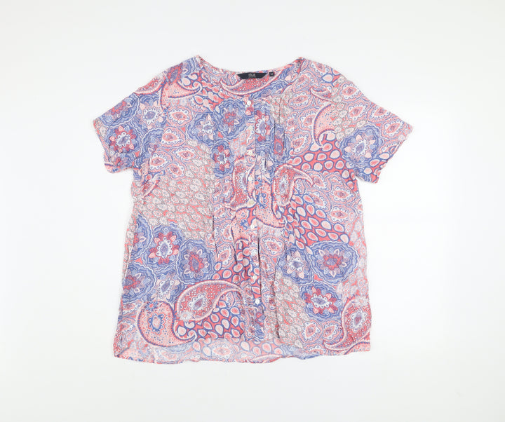 Isle Collection Women's Pink Blue Paisley Viscose Blouse Size 14