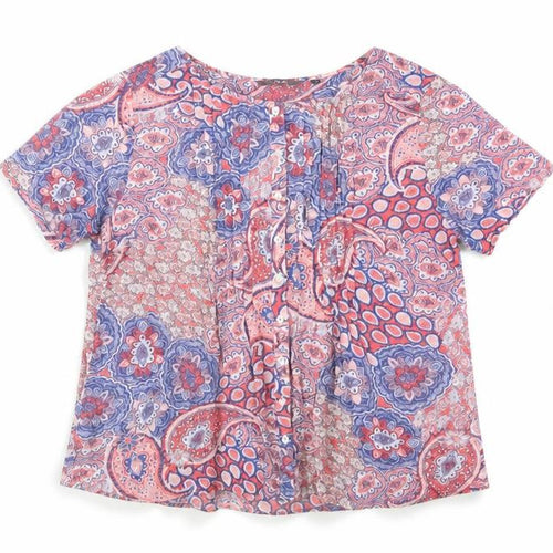 Isle Collection Women's Pink Blue Paisley Viscose Blouse Size 14