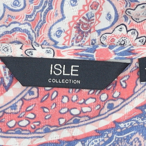 Isle Collection Women's Pink Blue Paisley Viscose Blouse Size 14