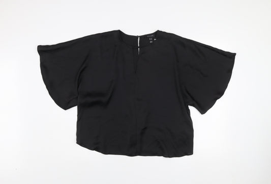 New Look Women Black Kimono Blouse Size 14 Relaxed Fit Polyester