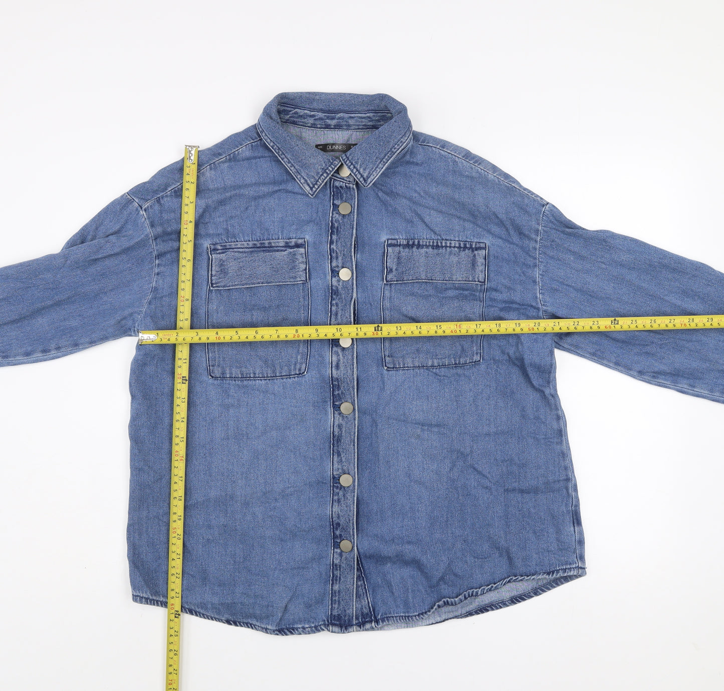 Dunnes Men Blue Denim Long Sleeve Button-Up Shirt Size L