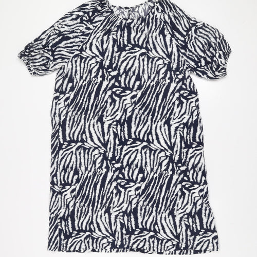 Marks and Spencer Women Blue Zebra Print Short Sleeve Shift Dress Size 10