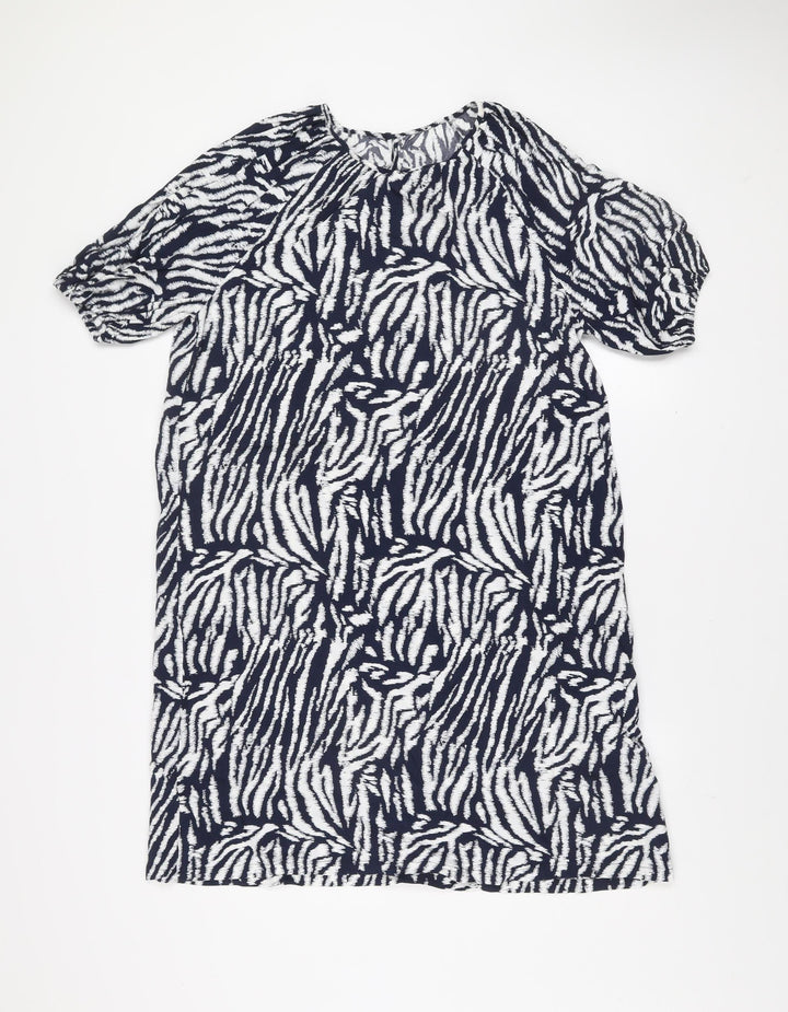 Marks and Spencer Women Blue Zebra Print Short Sleeve Shift Dress Size 10