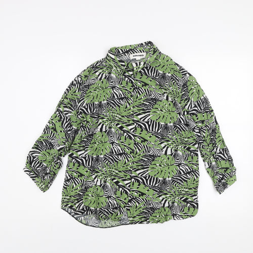 Gerard Womens Green Black Leaf Print Button-Up Shirt Size 10