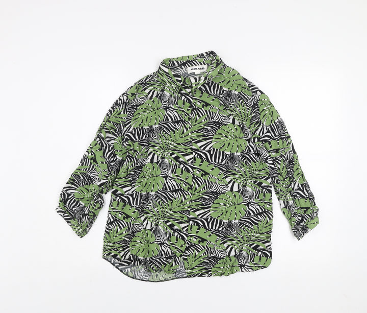 Gerard Womens Green Black Leaf Print Button-Up Shirt Size 10