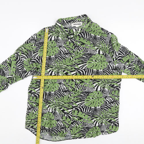 Gerard Womens Green Black Leaf Print Button-Up Shirt Size 10
